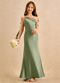 Azazie Almond Girls Formal Jurken voor bloemenmeisjes Kokerjurk Jurk van Stretch Satijn One-shoulder Pistache image2