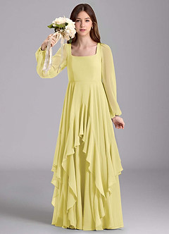 Azazie Clara Junior Lemon Sorbet A-Line Blouson Chiffon Dress image3