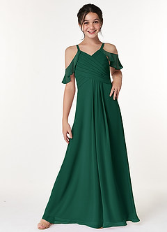 Azazie Dakota Junior Abito A-Line in Chiffon a Spalla Scoperta Smeraldo image1