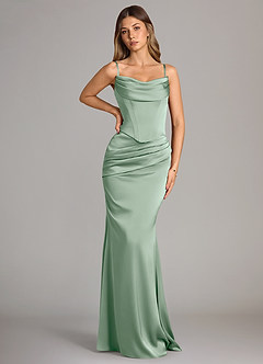 Azazie Sorrel Bridesmaid Dresses Agave Mermaid Strapless Stretch Satin Convertible Dress image6