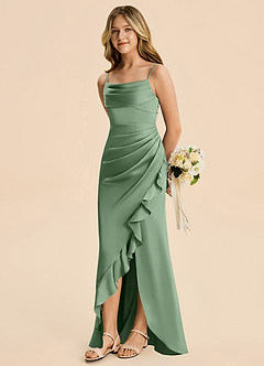 Azazie Mia Junior Robe Sirène en Satin extensible Plissé Matcha image4