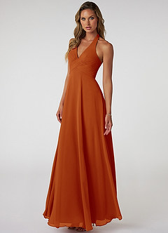 Azazie Tessie Robes de demoiselle d'honneur Robe Trapèze en Mousseline de soie Col V plissé Paprika image3
