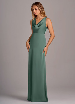Azazie Wrenlee Bridesmaid Dresses Eucalyptus A-Line Stretch Satin Dress image3