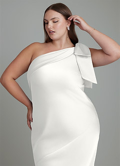 Azazie Yuanna Bridesmaid Dresses White Mermaid One Shoulder Stretch Satin Dress image10