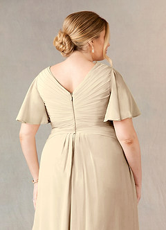 Azazie Morning Glory Mother of the Bride Dresses Champagne A-Line V-Neck Ruched Chiffon Dress image10
