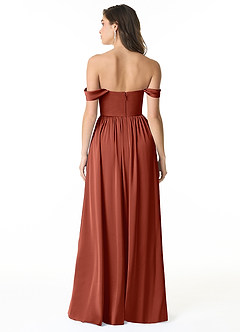 Azazie Morana Jurken voor bruidsmeisjes Converteerbaar Jurk van Stretch Satijn met A-Lijn Off the Shoulder Terracotta image3