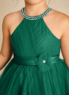 Azazie Honey Final Sale Agave A-Line Beaded Matte Satin Dress image6