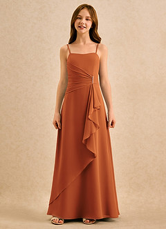 Azazie lolly Girls Formal Robe Demoiselle D'honneur Fillette Robe Trapèze en Mousseline de soie Plissée Cannelle image4