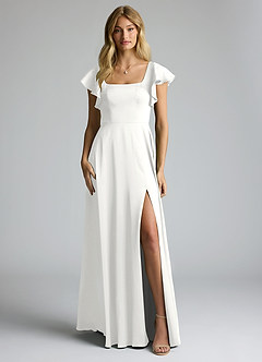 Azazie Bondi Bridesmaid Dresses White A-Line Bow Stretch Satin Dress image10