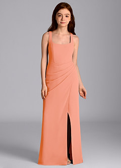 Azazie Mero Junior Meerjungfrau-Linie Plissee Chiffon Kleid Sonnenuntergang image6