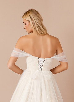 Azazie Maia Vestidos de novia Vestido de Blanco Diamante Champán de Tul de Corte en A con Vestidos sin tirantes image6
