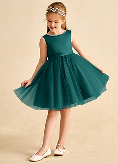 Azazie Jani Flower Girl Dresses Peacock A-Line Bow Tulle Dress image5