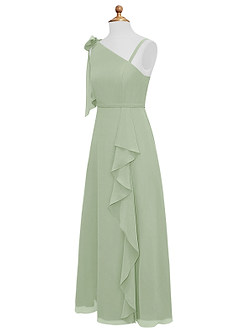 Azazie Aidy Junior Robe Trapèze en Mousseline de soie Arc Vert Sauge image7