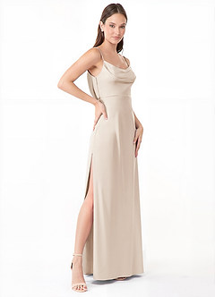 Azazie Alaija Bridesmaid Dresses White Alabaster Mermaid Side Slit Stretch Satin Dress image3