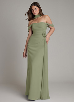 Azazie Ezria Bridesmaid Dresses Pistachio A-Line Off the Shoulder Chiffon Dress image1