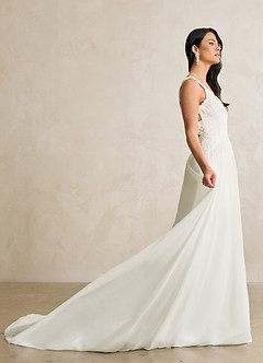 Azazie Ramona Wedding Dresses Cream A-Line Scoop Sequins Chiffon Dress image4