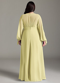 Azazie Matilda Bridesmaid Dresses Lemon Sorbet A-Line Long Sleeve Chiffon Dress image10