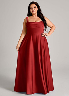 Azazie Shaude Bridesmaid Dresses Pomegranate A-Line Pleated Stretch Satin Dress image12