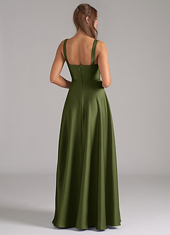 Azazie Shaude Bridesmaid Dresses Olive A-Line Pleated Stretch Satin Dress image6