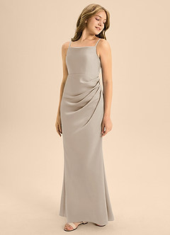 Azazie Renna Junior Frost A-Line Pleated Stretch Satin Dress image5