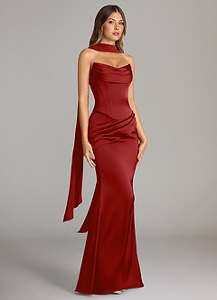 Azazie Sorrel Robes de demoiselle d'honneur Robe Sirène Convertible en Satin extensible Sans bretelle Grenade image3