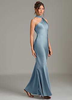 Azazie Jalissa Bridesmaid Dresses Dusty Blue Mermaid One Shoulder Stretch Satin Dress image4