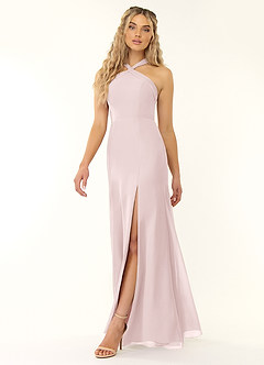 Azazie Rue Brautjungfernkleider A-Linie Halter Chiffon Kleid Zartrosa image5