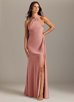 Azazie Kinsley Bridesmaid Dresses Rosette Mermaid Side Slit Stretch Satin Dress image1