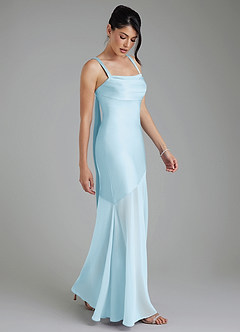 Azazie Piper At-home Try On Dresses Sky Blue Mermaid Pleated Stretch Satin Dress image9
