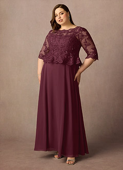 Azazie Averie vestidos de madre de la novia Vestido de Cabernet de Gasa de Corte En A con Cuello barco Lentejuelas image10