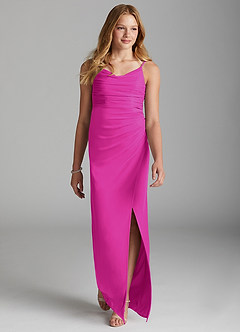 Azazie Deandra Junior Fuchsia Sheath Mesh Dress image3
