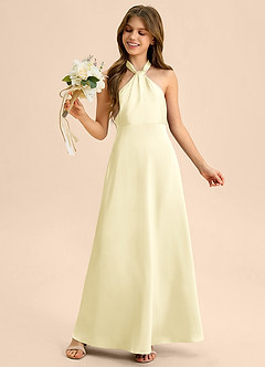 Azazie Beah Junior Robe Trapèze en Satin extensible Plissée Sorbet Citron image2