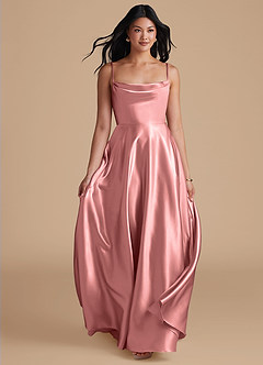 Azazie Elle Brautjungfernkleider A-Linie mit Taschen Metallischer Satin Kleid Rosettenrosa image9