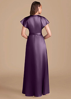 Azazie Nico Bridesmaid Dresses Plum A-Line Pleated Metallic Satin Dress image4