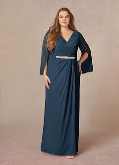 Azazie Belinda Mother of the Bride Dresses Dark Navy A-Line V-Neck Pleated Chiffon Dress image6