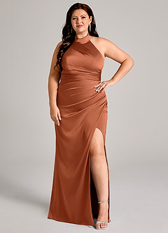 Azazie Jemma Jurken voor bruidsmeisjes Jurk van Stretch Satijn met Kolom Geplooid Ceder Roos image10