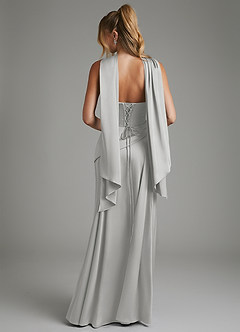 Azazie Gabriela Bridesmaid Dresses Silver A-Line Corset Stretch Satin Dress image2