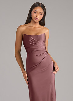 Azazie Marla Bridesmaid Dresses Vintage Mauve Sheath Strapless Stretch Satin Convertible Dress image2