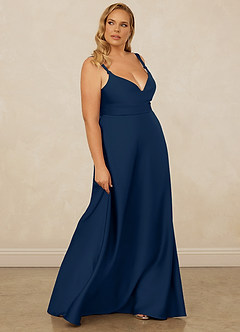 Christian Siriano Bridal for Azazie 1001 Bridesmaid Dresses Dark Navy A-Line Sweetheart Neckline Stretch Satin Dress image14