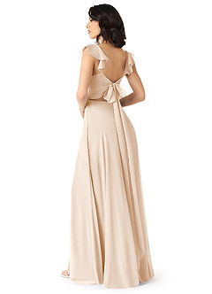 Azazie Everett Bridesmaid Dresses White Alabaster A-Line V-neck Ruched Chiffon Dress image2