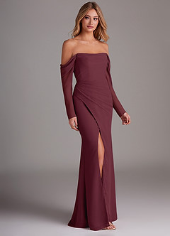 Azazie Hallie Bridesmaid Dresses Cabernet Mermaid Long Sleeve Chiffon Dress image4