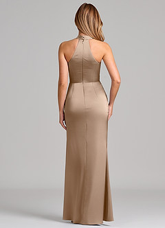 Azazie Karlotta Robes de demoiselle d'honneur Robe Fourreau en Satin extensible Plissée Taupe image2