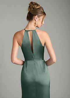 Azazie Aidyn Bridesmaid Dresses Sea Moss Sheath Pleated Stretch Satin Dress image6