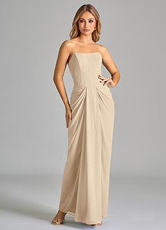 Azazie Anaïs Brautjungfernkleider Etui Schulterfrei Chiffon Kleid Champagner image3