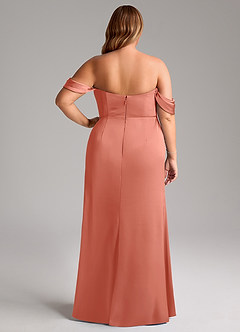 Azazie Saige Abiti da Damigella Abito Tubino in Raso Elasticizzato a Spalla Scoperta Salmone Rosa image12