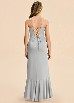 Azazie Magnolia Junior Robe Fourreau en Satin extensible Rayé Argent image2