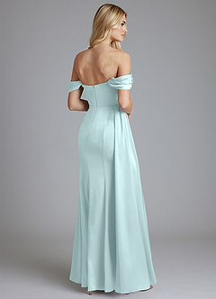 Azazie Amyra Bridesmaid Dresses Sea Glass Mermaid Off the Shoulder Stretch Satin Convertible Dress image2