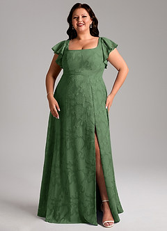 Azazie Bondi Bridesmaid Dresses Eucalyptus A-Line Side Slit Floral Burnout Dress image10