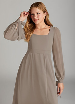 Azazie Leonia Junior Taupe A-Line with Pockets Chiffon Dress image5