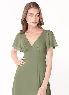 Azazie Kimber Bridesmaid Dresses Pistachio A-Line Flounce Sleeve Chiffon Dress image5